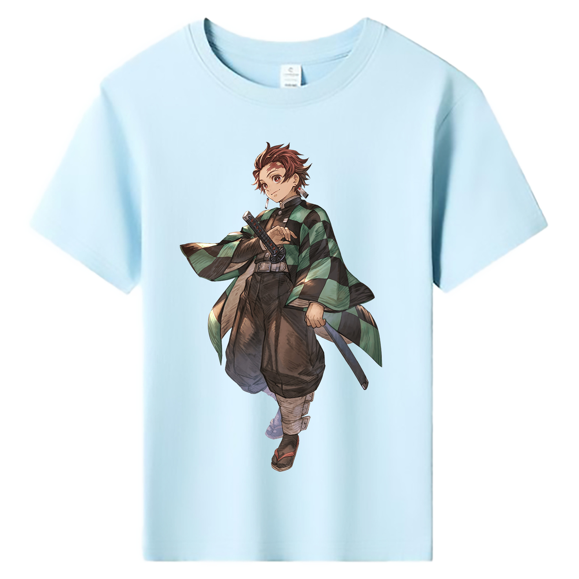 （画像用） 鬼滅の刃 竈門 炭治郎／かまど たんじろう Kamado Tanjirou 綿100％キッズTシャツ（フロントプリント）